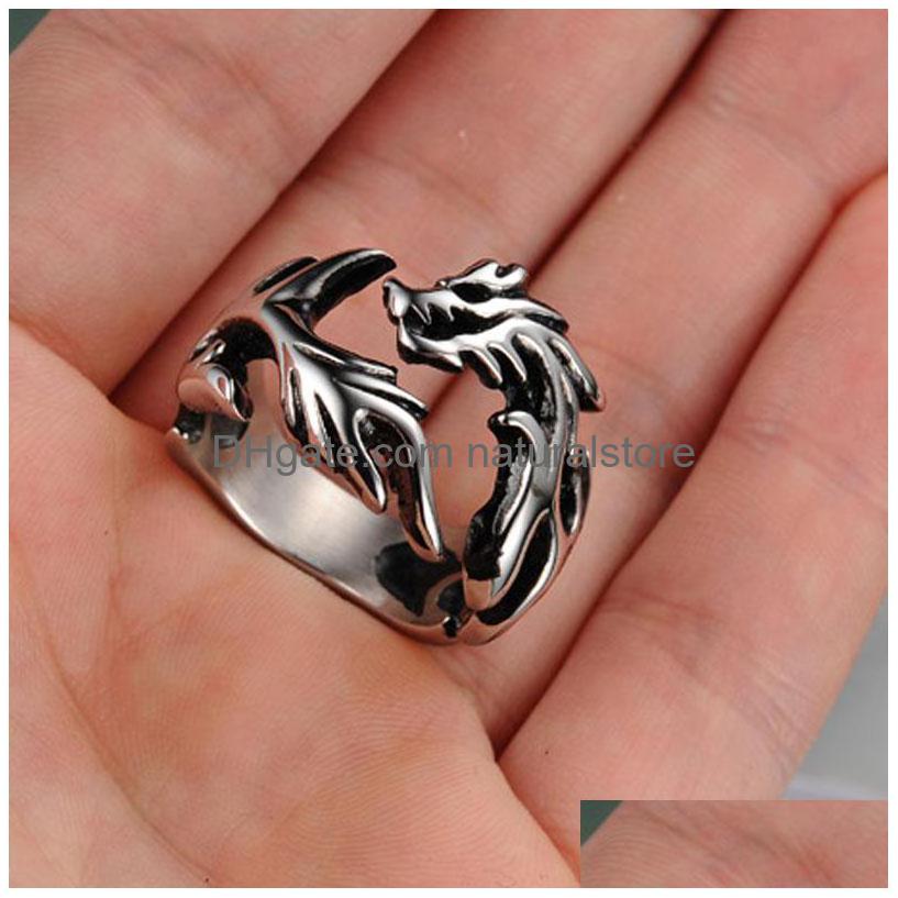

Band Rings New Fashion Punk Jewelry Delicate Accessories Titanium English Dragon Ring For Women / Men Lovers Trendy Party Drop Delive Dhubj