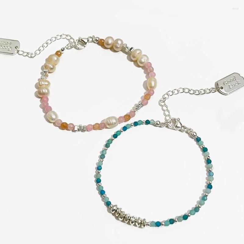 

Link Bracelets Peri'sBox Mix Genuine Freshwater Pearl Beaded Bracelet For Women Aqua Blue Beads Good Luck Stacking Graduation Gifts