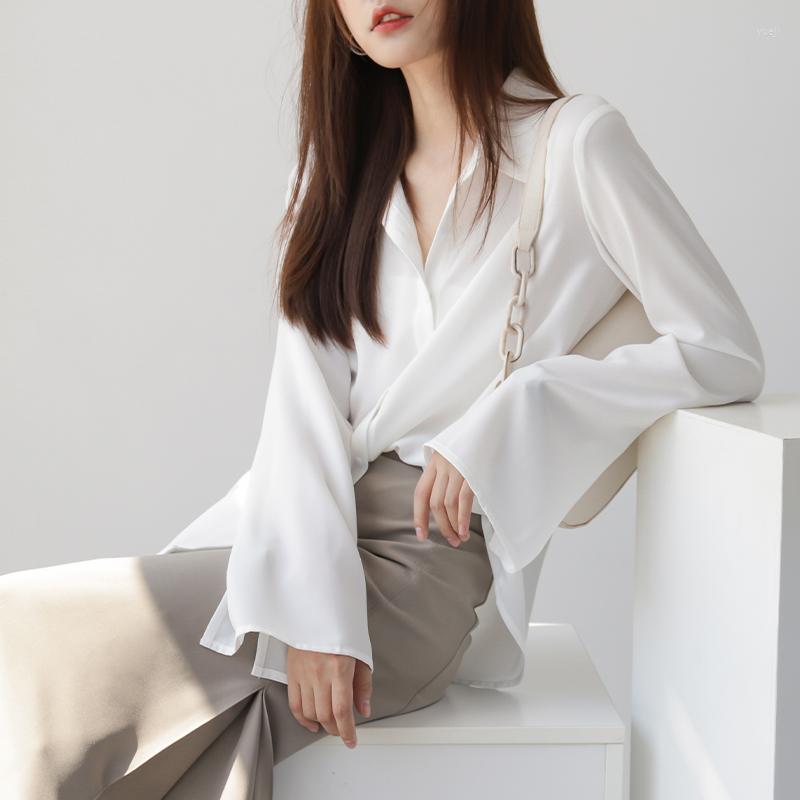

Women' Blouses Chiffon Women White Shirts Summer 2022 Solid Lightweight Flare Sleeved Loose Elegant Office Lady Outwear Tops