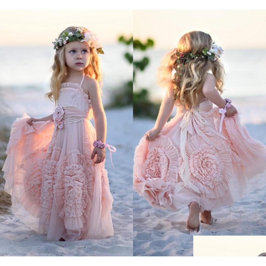 

Flower Girls' Dresses Pink Girls For Wedding Lace Appliques Ruffles Kids Formal Wear Sleeveless Long Beach Pageant Gowns Drop Delive Dh8Zx, Chocolate