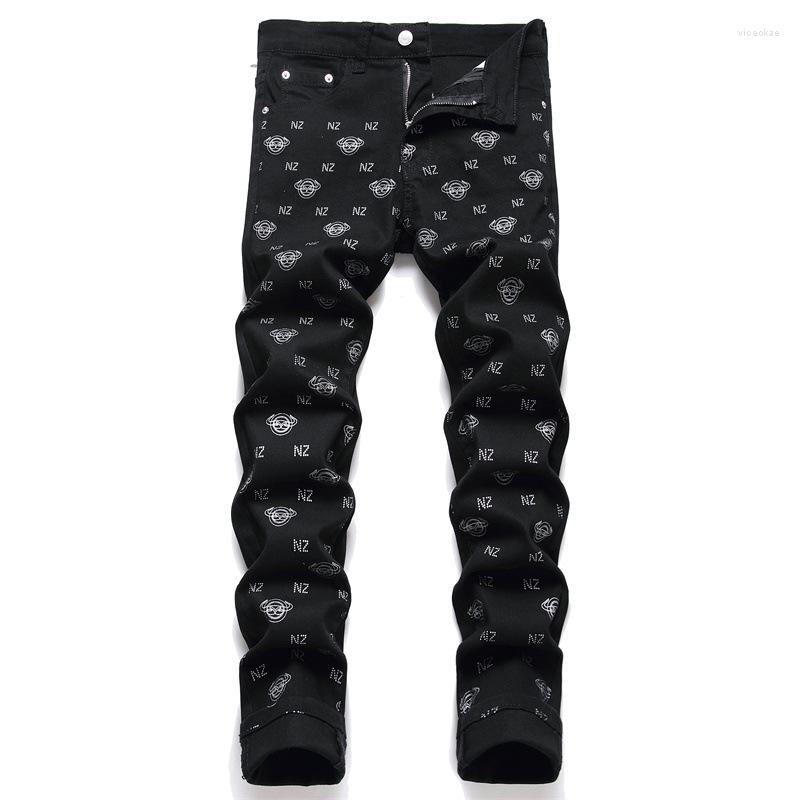 

Men's Jeans Men's Fashion Streetwear Calca Rock The Letter Round Pattern Printed Mens Slim, Slim jeans