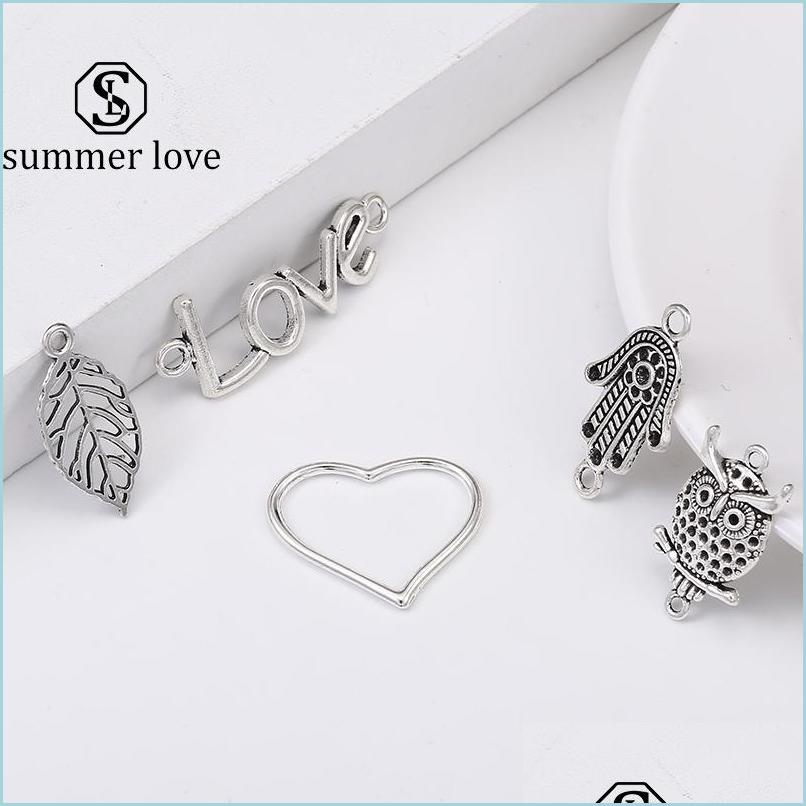 

Charms Vintage Sier Owl Animal Heart Love Leaf Hamsa Hand Fatima Palm Pendant Charm For Bracelet Necklace Cute Diy Jewelry Making Dr Dhn67