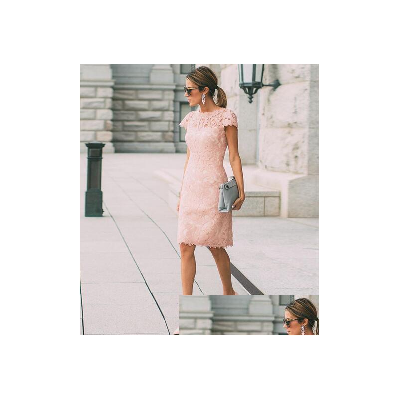 

Mother'S Dresses Blush Pink Fl Lace Mother Of The Bride Plus Size Wedding Guest Dress Sheath Knee Length Mothers Outfits Casual Wear Dhtdi