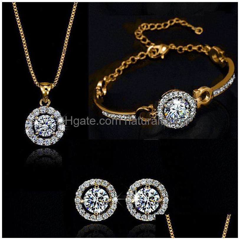 

Bracelet Earrings Necklace New Fashion 18K Gold Plated Austrian Crystal Bracelet Jewelry Set Made With Warovski Elemtns Wedding D Dh3Fv, Silver