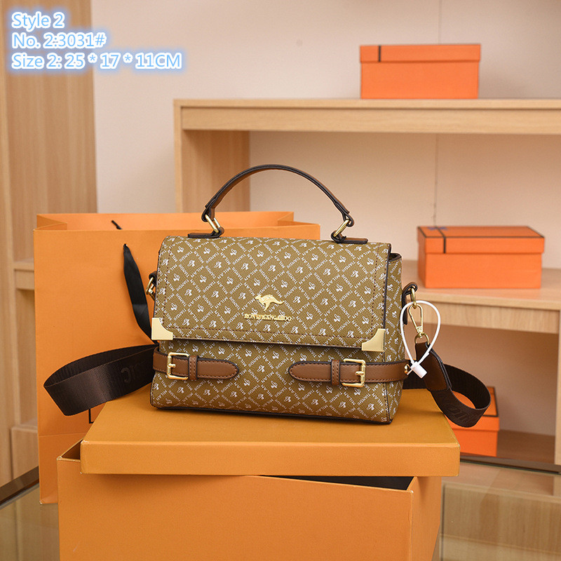 

Wholesale factory ladies shoulder bags 2 styles trend printed ribbon handbag personalized belt decoration fashion postman bag retro contrast leather backpack, Coffee-1639#-style 1