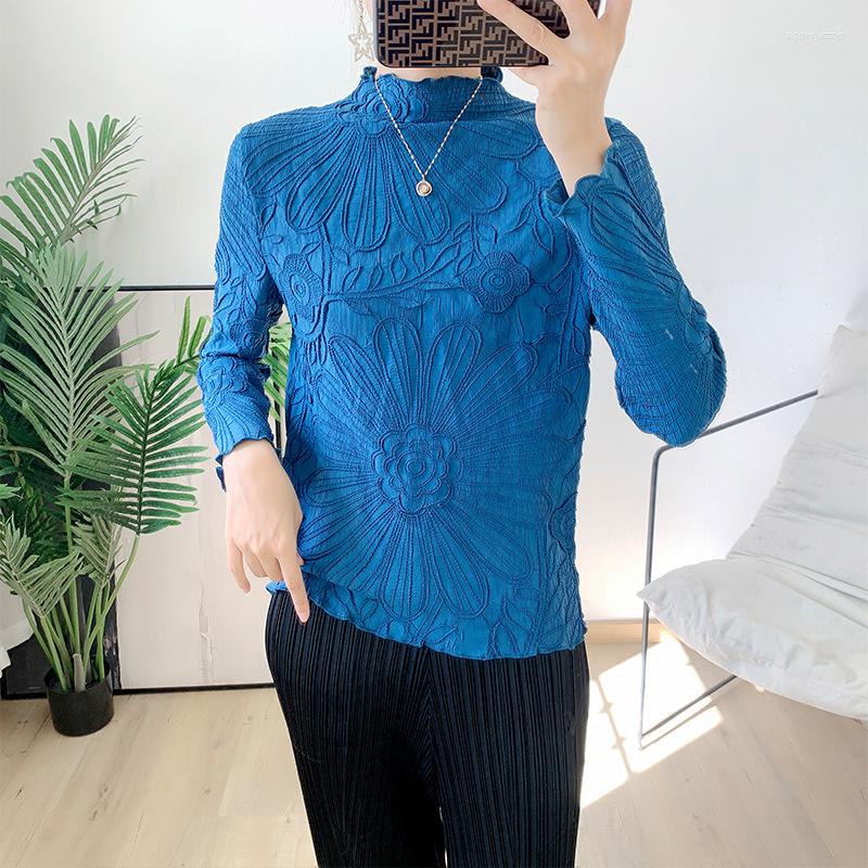 

Women's T Shirts Miyake Pleated Bottoming Shirt Women's Spring And Autumn Winter Temperament High-end Fashion Top T-shirt, Picture color