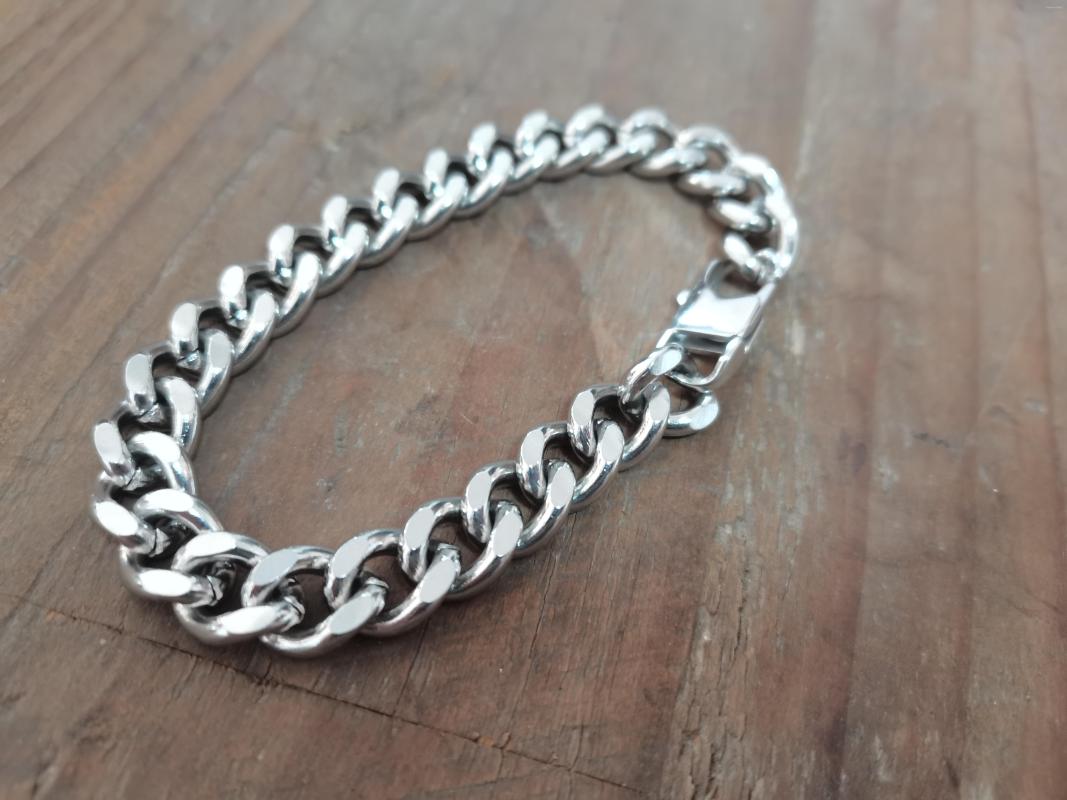 

Link Bracelets Men Large Curb Silver Bracelet Snap Closure