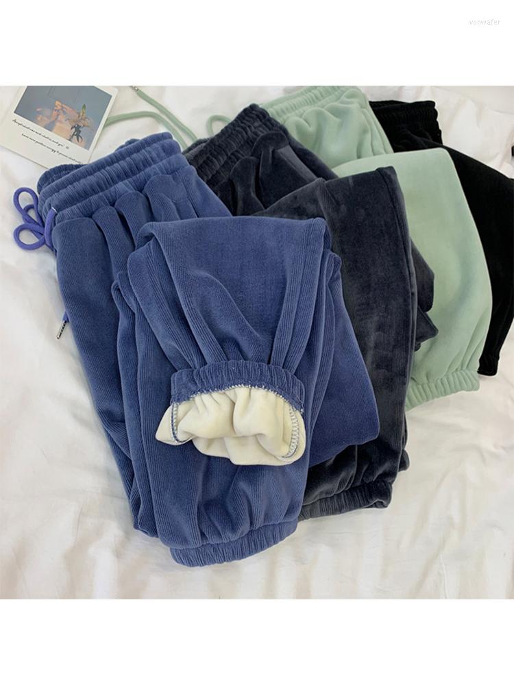 

Women's Pants Solid Color Thicken Women Warm Sweatpants 2022 Winter Drawstring Tie Up Trousers Ladies High Waist Loose Wide Leg Vintage, Black