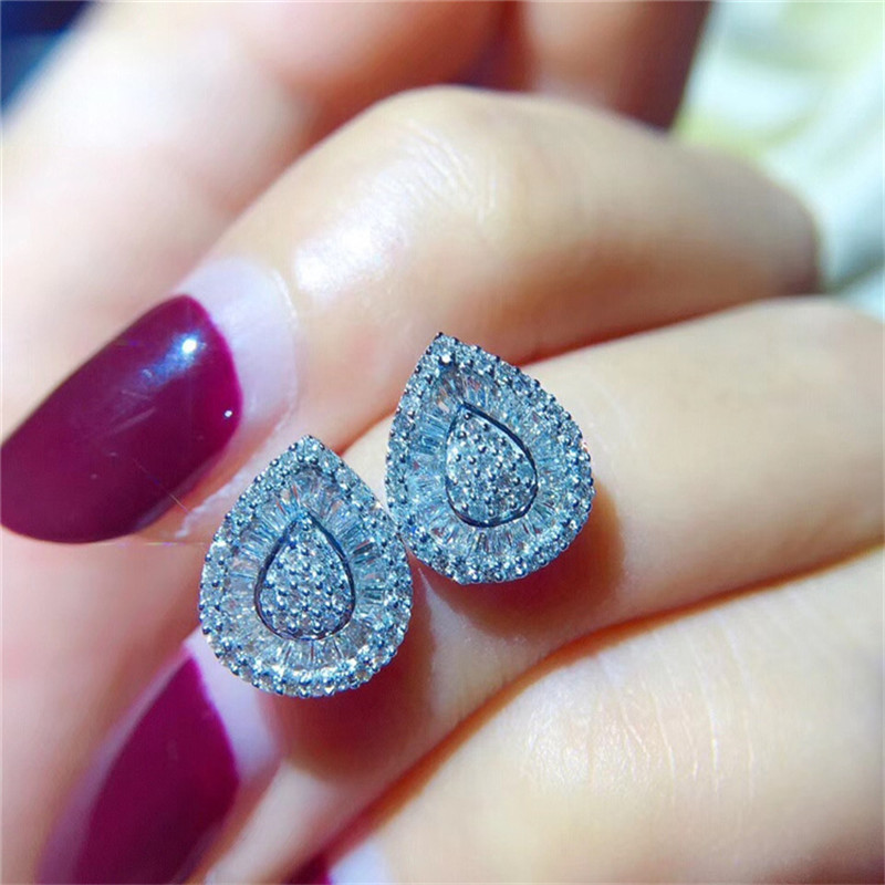 

Ins Top Sell Stud Earrings Luxury Jewelry 925 Sterling Silver Princess Cut 5A Cubic Zircon CZ Diamond Pave Sparkling Women Wedding Water Drop Earring For Lover Gift