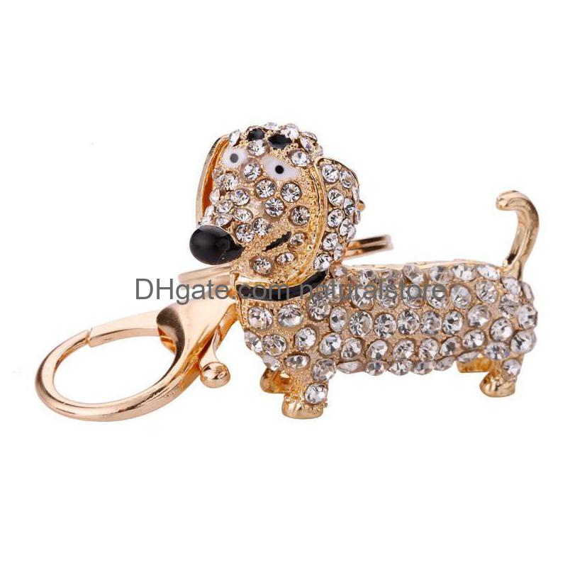 

Keychains Lanyards Europe And The United States Jewelry Alloy Diamond Cartoon Dachshund Key Chain Rhinestone Bag Decorative Goldpl Dhitl