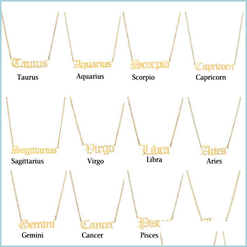 

Pendant Necklaces 12 Zodiac Sign Letter Constellations Necklace For Women Men Virgo Leo Libra Scorpio Sagittarius Capricorn Birthday Dhzac