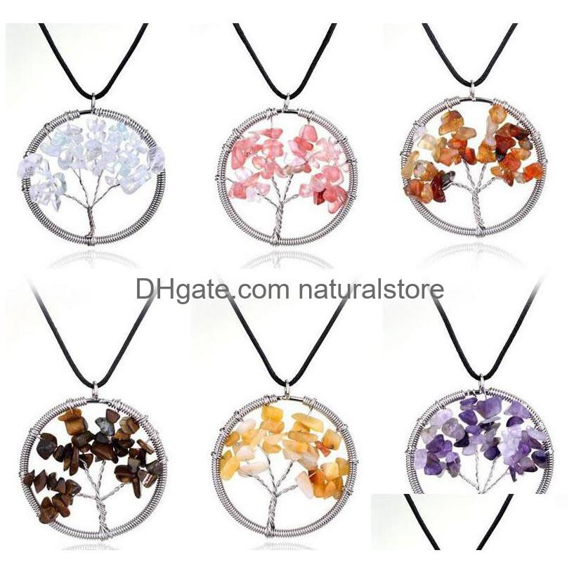 

Pendant Necklaces Wholesale 6Pcs Fashion Crystal Stone Tree Of Life Pendants Healing Charm Jewelry Natural For Women Drop Delivery Dhllm