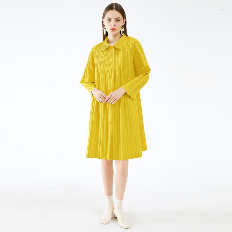 

Women's Trench Coats 2022 Autumn Women's Single-breasted Coat Miyak Fold Large Size Loose Mid-length Korean Style Windbreaker, Black