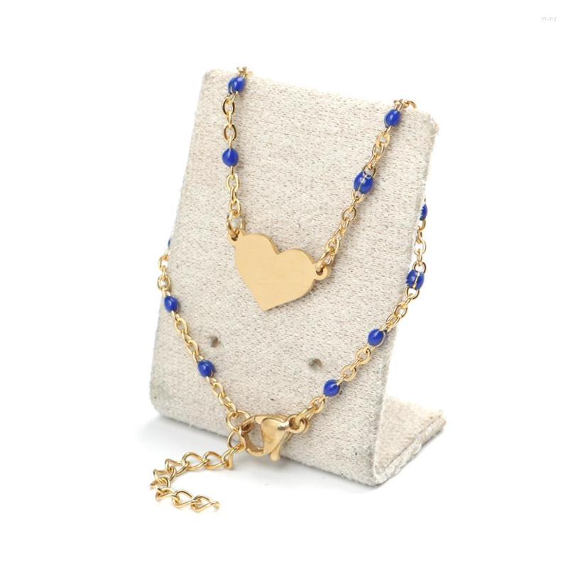 

Link Bracelets DoreenBeads Fashion 304 Stainless Steel For Men Women Gold Red Colorful Enamel Heart Beads Jewelry 18cm Long 1 PC