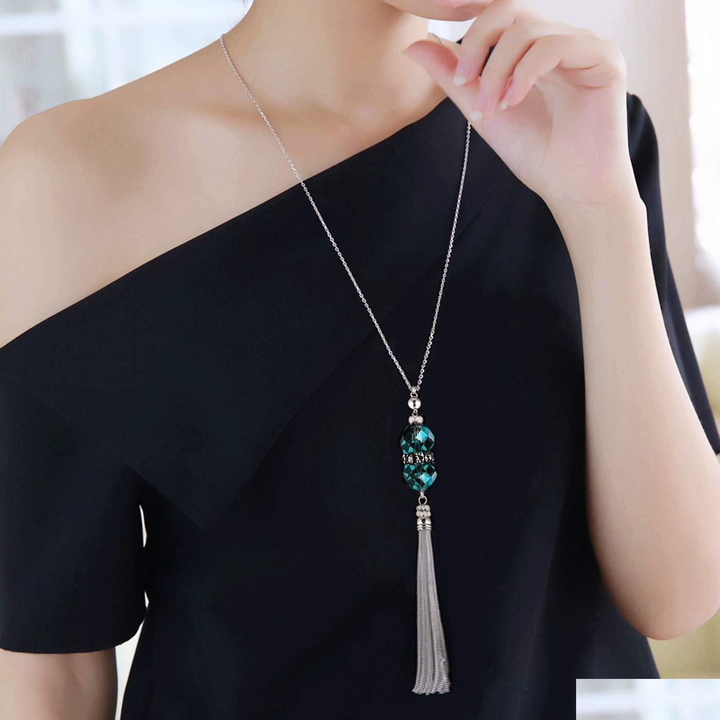 

Pendant Necklaces Korean Crystal Long Necklace Women Autumn And Winter Sweater Chain Fashion Rhinestone Beads Alloy Tassel Bijoux Sh Dhclf