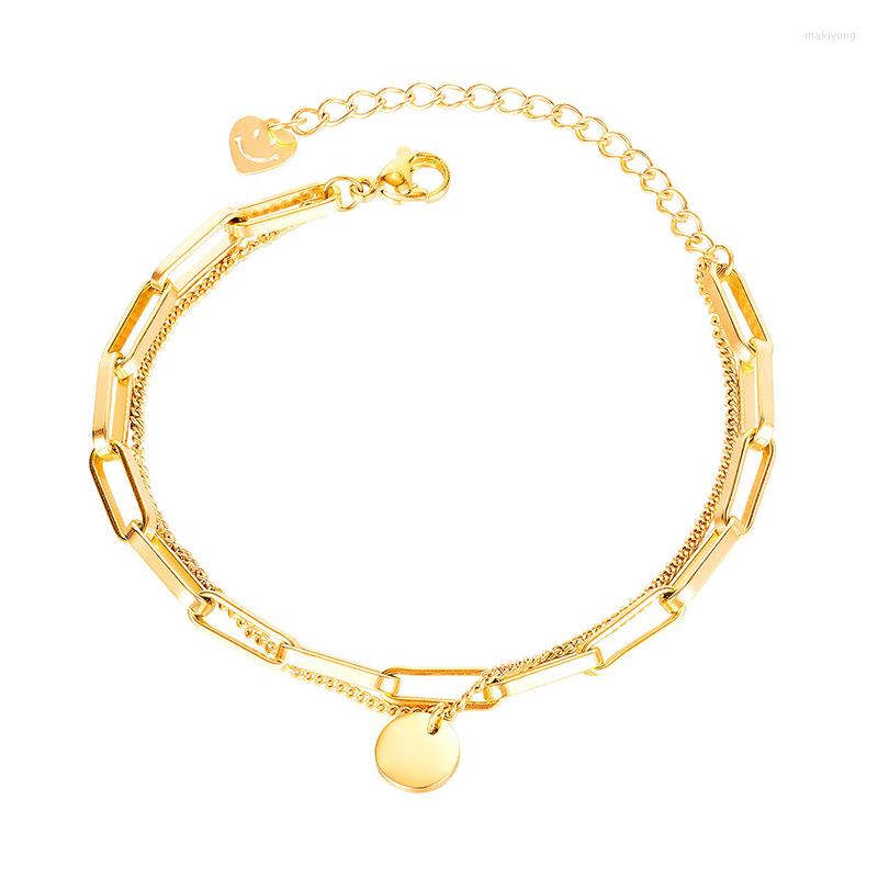 

Link Bracelets Titanium Steel Double Layer Chain For Women Ladies Gilrs Trendy Jewelry Gift