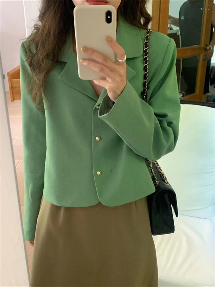 

Women' Suits Autumn Vintage Blazer Women Korean Style Long Sleeve Notched Collar Single Breasted Green Suit Jacket Elegant Ladies Casual, Picture color