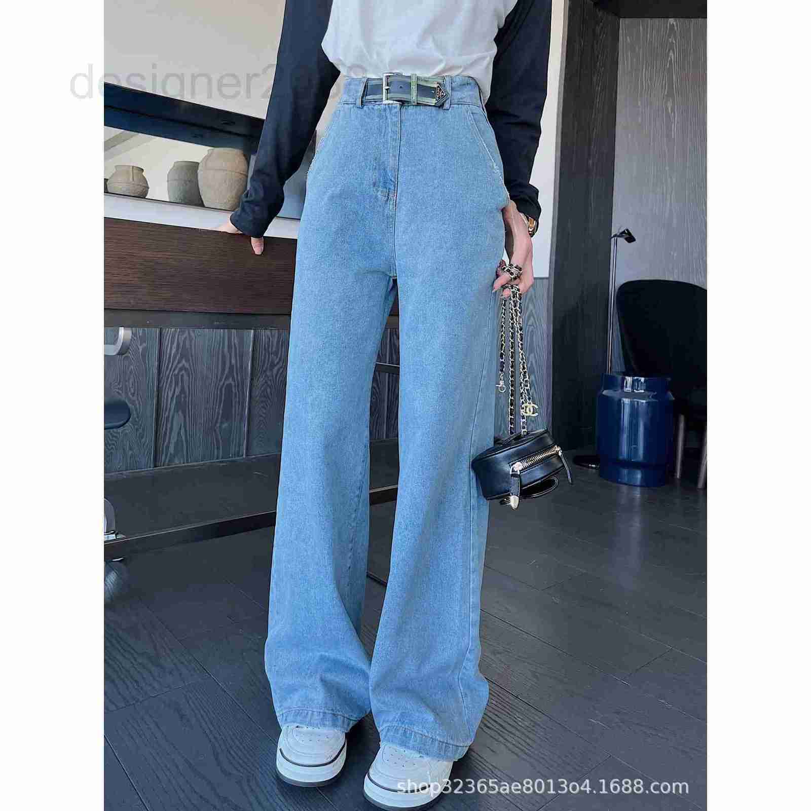 

Women's Jeans designer P22 Early Autumn New Slim Wide Leg Trousers Waist Belt Triangle Decoration Simple Fashion Versatile JWBC, As shown in figure