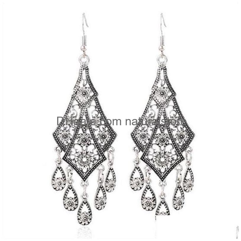 

Dangle Chandelier Hollow Out Flower Earrings Vintage Sier Color Fashion Simple Joker Long Tassels Drop For Women Jewelry Delivery Dhccl