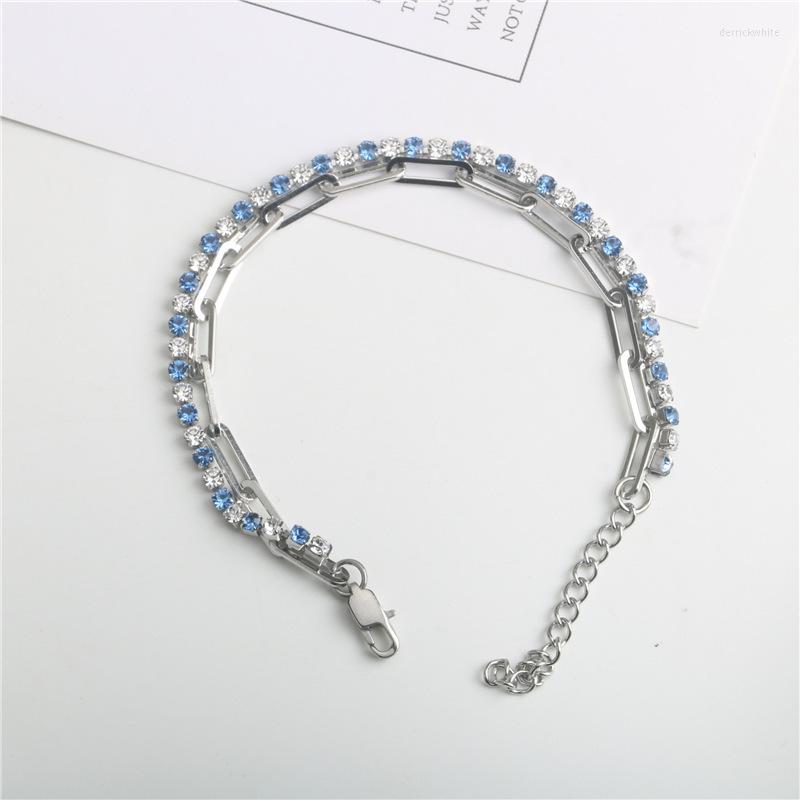 

Link Bracelets Fashion Simple Color Jump Claw Chain Crystal Titanium Steel Splicing Bracelet Female Wild Accessories