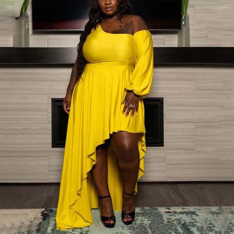

Plus Size Dresses For Women 4XL 2022 Solid One Shoulder Asymmetric High Waisted Floor Length Sexy Evening Night Party Club Cloth, Black dress