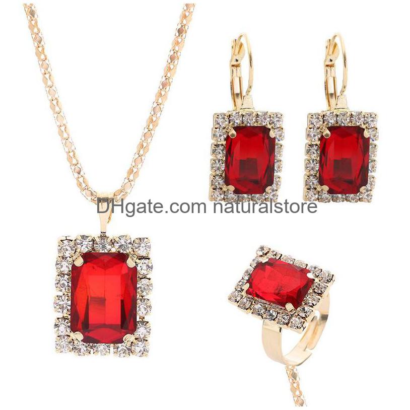 

Other Jewelry Sets Newest Wedding Upscale Bridal Jewellery Set Fashion Square Crystal Inlay Necklace Earring Ring For Women Drop Deli Dhzcu