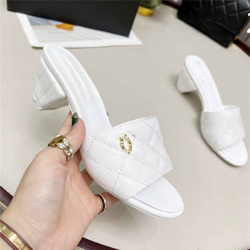 

Summer Popular Women Sandals Channel Luxury Brand Business Dress Wedding Party Leather High Heels Casual Flat Slippers 03-04