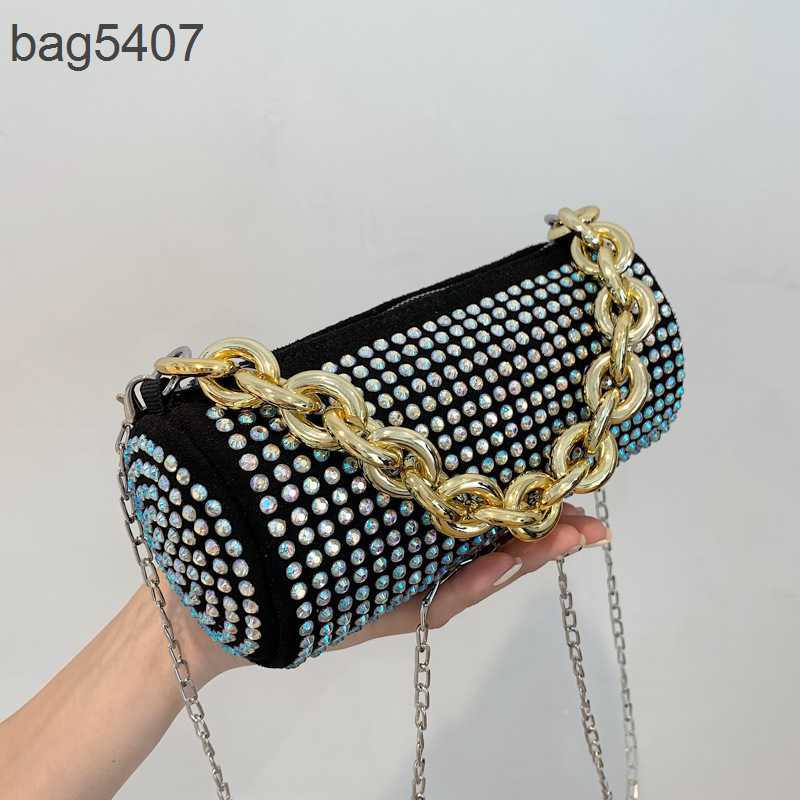

2023 Fashion Diamond Bag 80% Discount Wholesale and Retail Small Women's Summer New Popular Dign Inlaid Cylinder Chain One Shoulder Crossbody, Black4