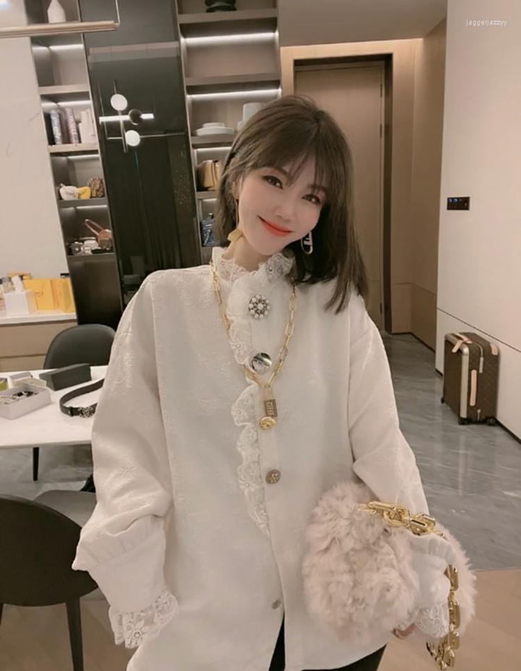 

Women's T Shirts French Minority Heavy Industry Hook Lace Collar Button Blouse Women's Sweet Cardigan In Autumn 2022, Black