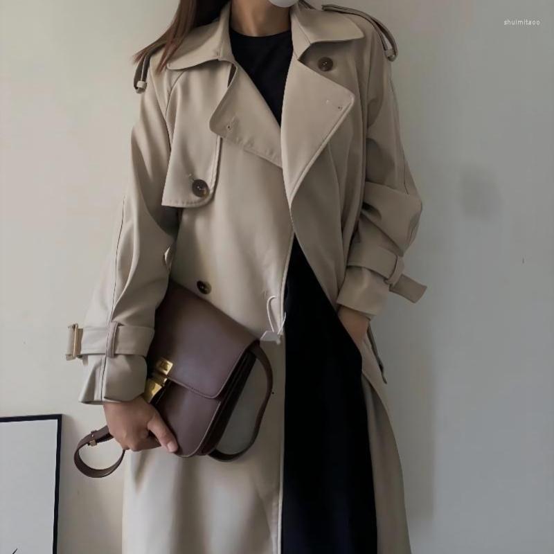 

Women's Trench Coats 2023 Fall Winter British Jacket Women Khaki Women's Midium Double-breasted Waistband Casual Elegant Coat Chaqueta F