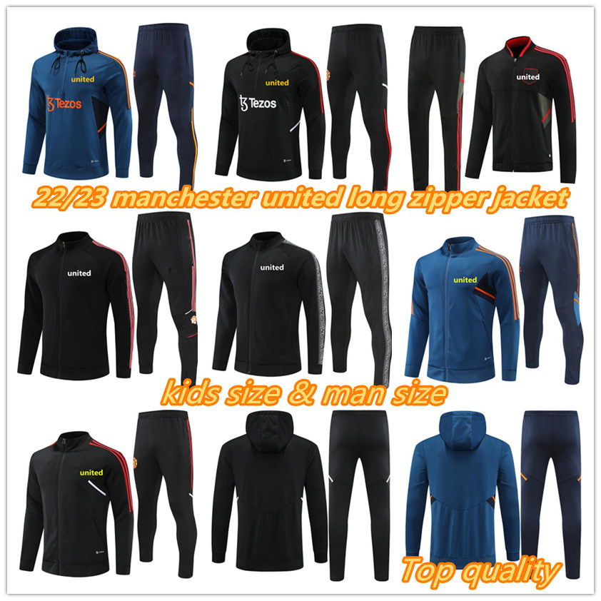 

2022 2023 kids adult MANCHESTER hooded tracksuit SANCHO soccer UNITEDs full zipper jacket 22 23 F. DE JONG chandal training FERNANDES RASHFORD UTD hoodie sports wear