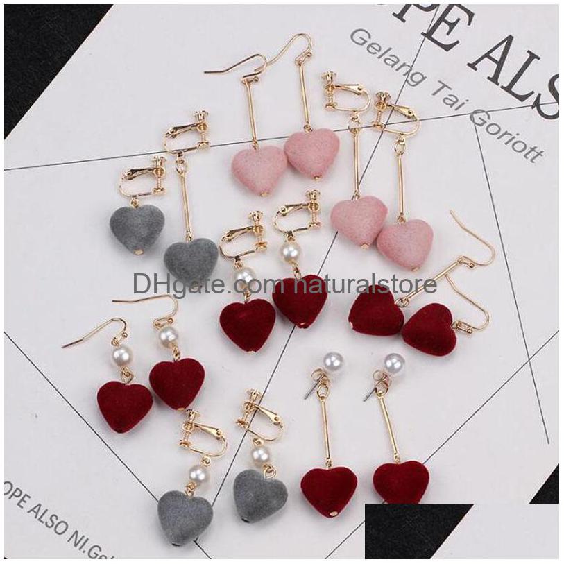 

Clip-On Screw Back Sell Love Earrings Flannelette Heartshaped Unsymmetrical Girls Pearl Sweet Without Ear Cave Clip Drop Delivery J Dhlhc