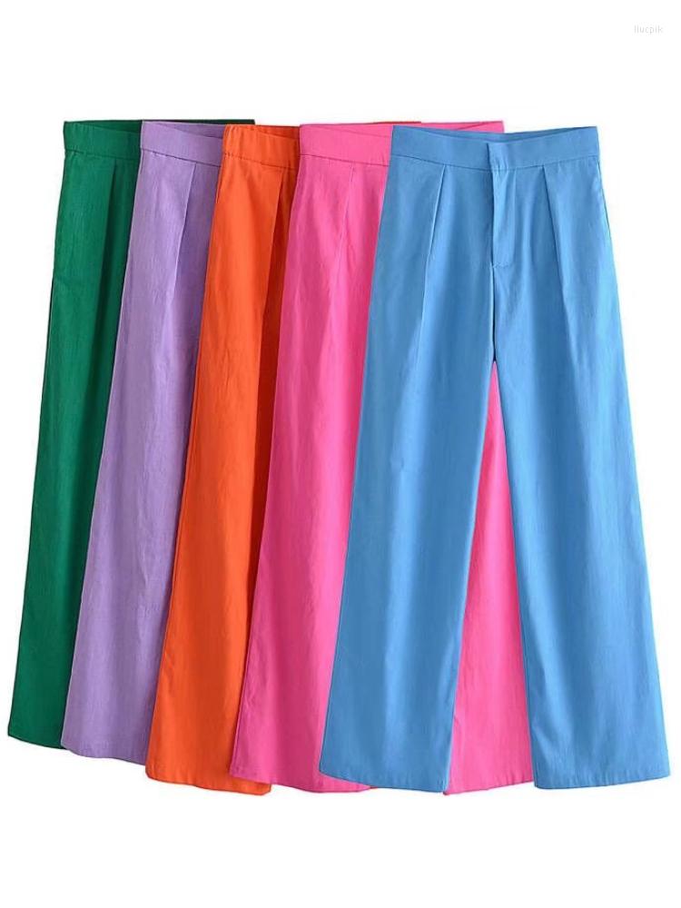

Women's Pants XEASY Vintage 2022 Spring Women Straight Casual Female Fashion Streetwear High Waist Loose Solid Trousers Chic, Blue