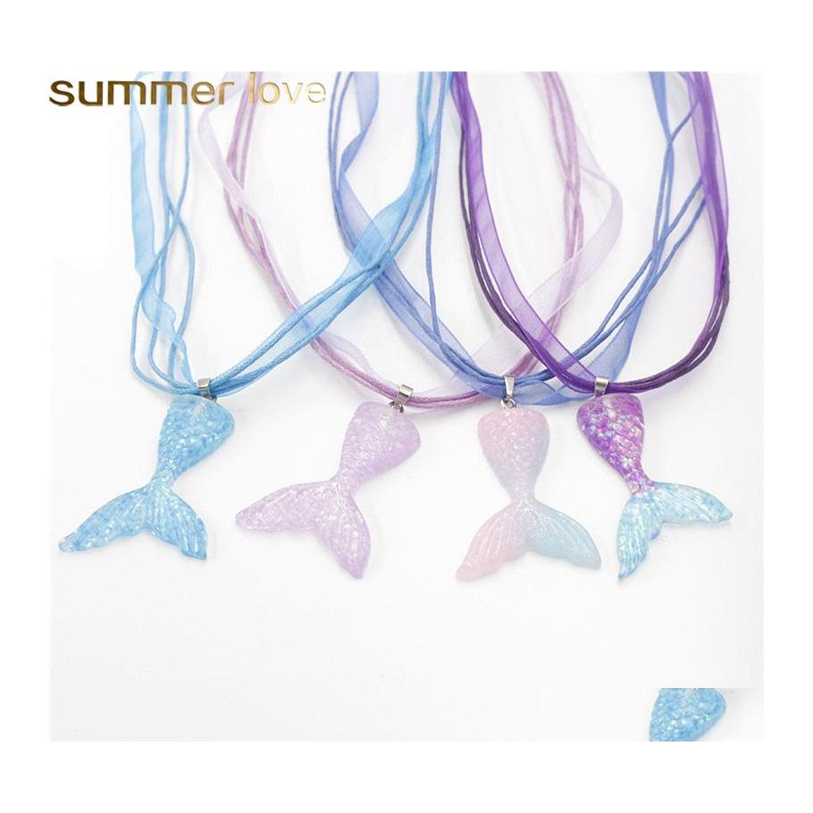 

Pendant Necklaces Mermaid Fish Tail Necklace Beauty Gardient Color Resin Ribbon Gifts Design Jewelry For Girls Women Drop Delivery Pe Otdx9