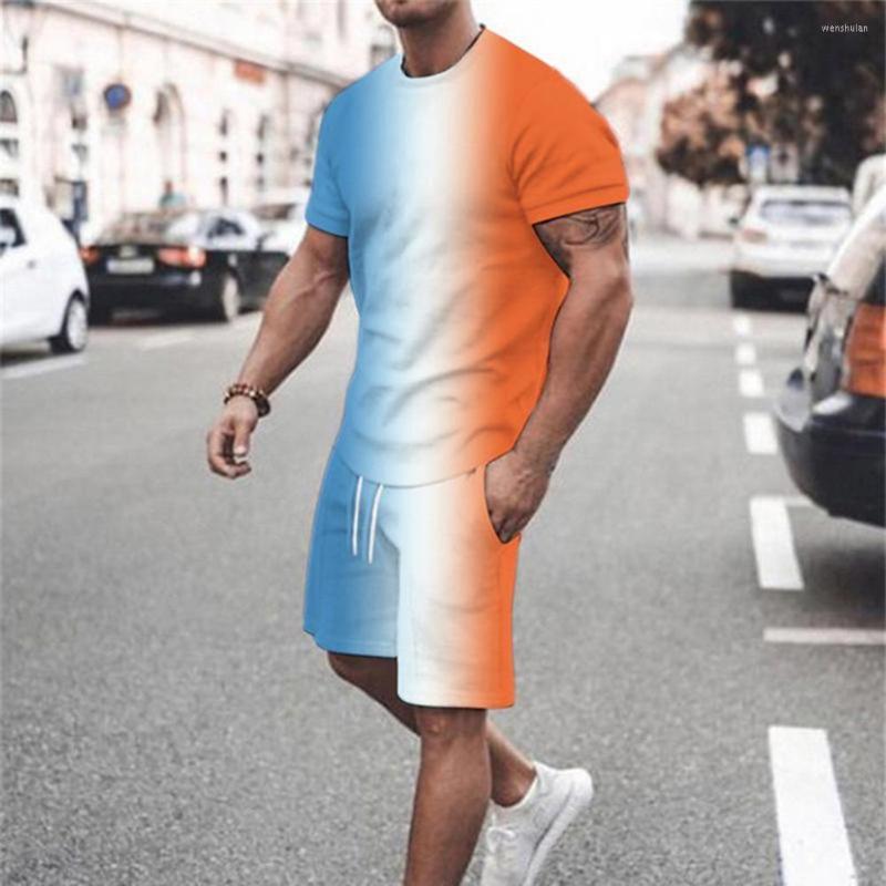 

Gym Clothing 1 Set Men Top Shorts Short Sleeve Male Pockets Digital Printed Elastic Waist Two Piece T-shirt Streetwear, Green