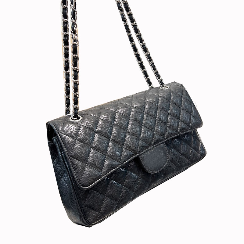 

CC Bags Luxury Brand Cross Body Womens Cross Body Shoulder Classic Bags Caviar Leather Double Flap Handbags Silver/Gold Metal Matelasse Chai, Box