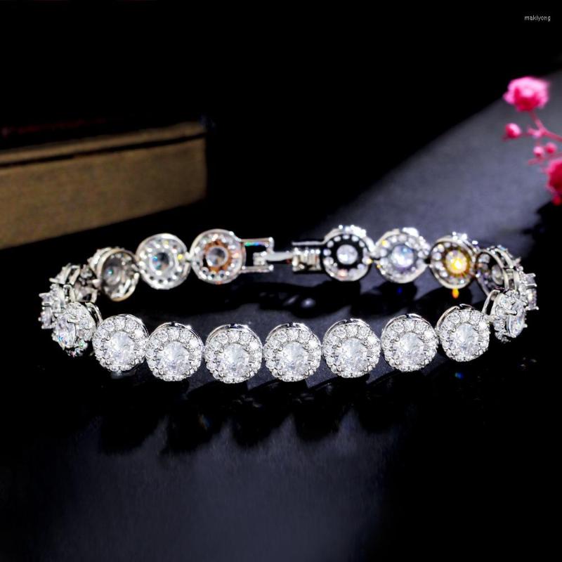 

Link Bracelets CWWZircons Glittering Round Cubic Zircon Pave Silver Color Women Wedding Banquet Engagement For Brides Jewelry CB292