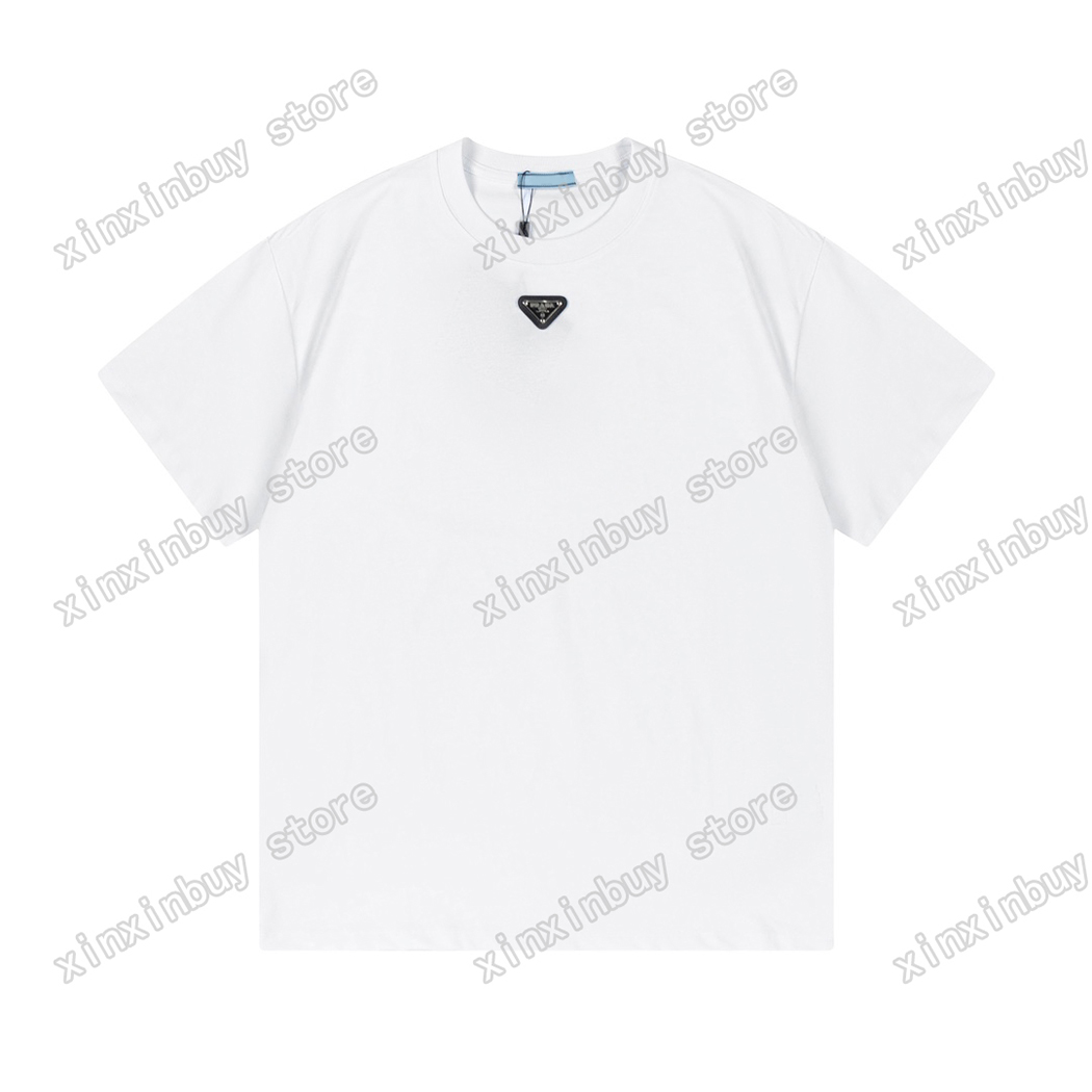 

xinxinbuy Men designer Tee t shirt Paris Metal triangle label patch short sleeve cotton women gray white black XS-L, 01