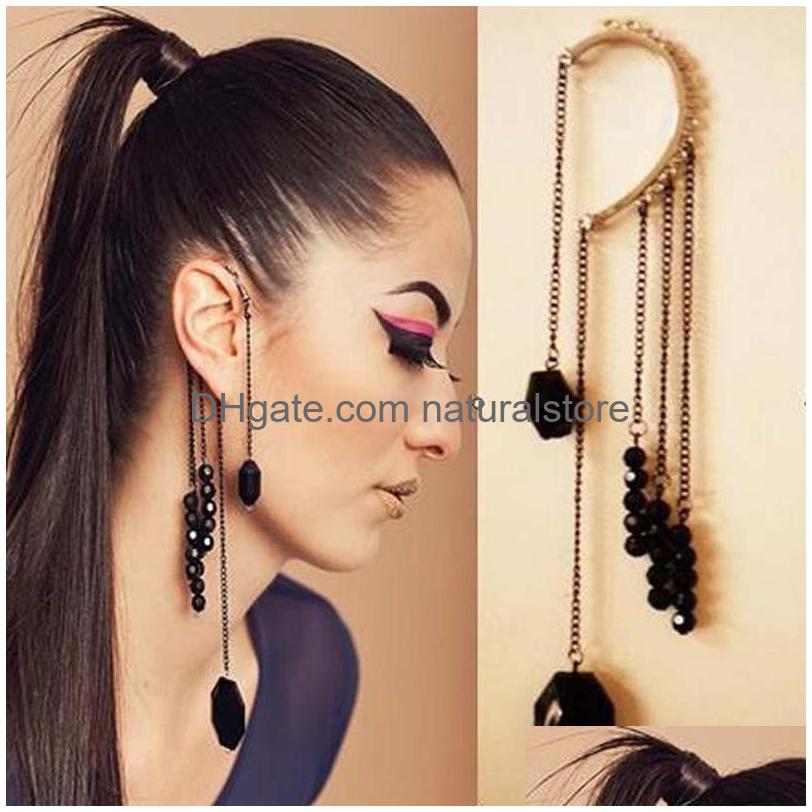 

Dangle Chandelier European And American Big Retro Design Without Exaggeration Black Beaded Gemstone Earrings Pierced Tassel Ear Ho Dhfdm