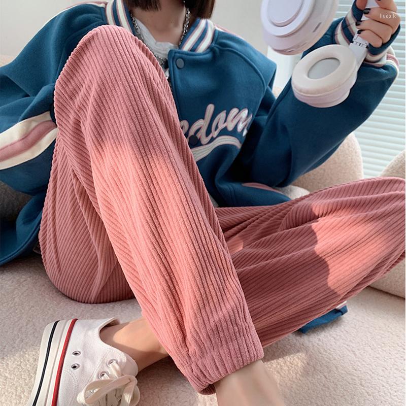 

Women's Pants DASSWEI Women Corduroy Jogger Elastic High Waist Solid Girl's Spring Autumn Long Loose Trousers Thick Warm, Pink