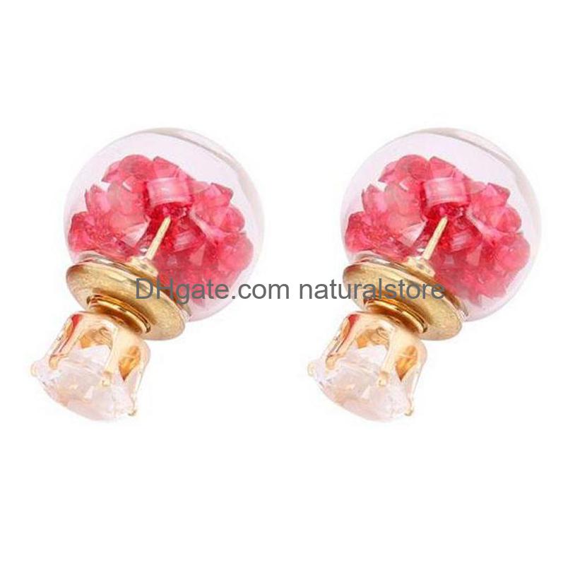

Stud Transparent Glass Crystal Ball Earrings Double Sided Shiny Beads Earings Fashion Jewelry For Women Drop Delivery Dhq43