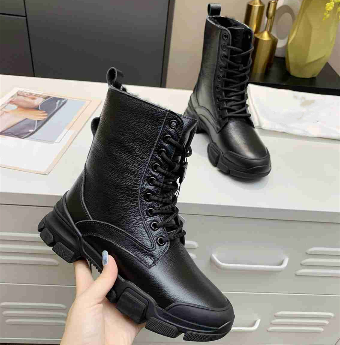 

Fashion Design Boots GGity Women High Heel Knight Martin Leather Wool Winter Warm Wedding Party Casual Flat Shoes 05-017