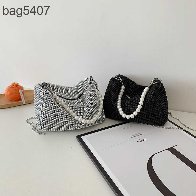 

2023 Fashion Diamond Bag 80% Discount Wholesale and Retail Trendy Summer New Pearl Portable Single Shoulder Armpit Simple Chain Msenger, Black5