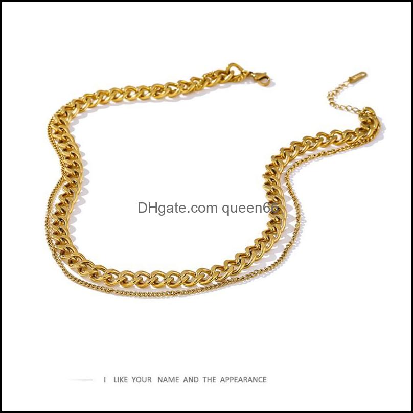

Chokers 316 Stainless Steel Double Layer Necklace 2021 Choker Collar Statement Fashion Charm Golden For Women Drop Delivery Jewelry Otvnk