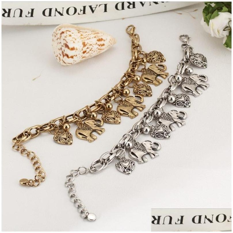

Anklets Bracelets Bangles Jewelry Vintage Bohemia New Fashion High Quality Gold Sier Plated Alloy Heart Elephant 472 Z2 Drop Delivery Dh4Zu