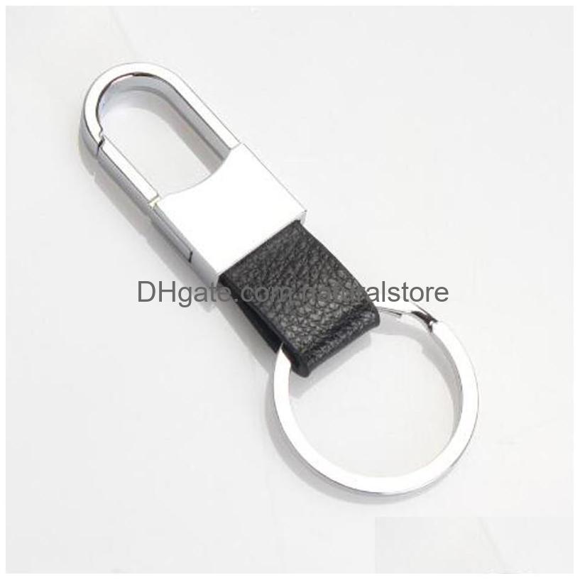 

Keychains Lanyards Mens Gift Sier Metal Key Chain Black Leather Keychain Ring With Fashion Design Best Business Drop Delivery Acces Dh8Ah