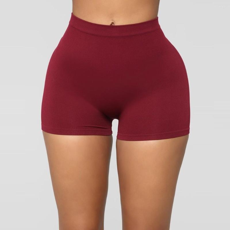 

Women's Pants Solid Womens Elastic High Waist Leggings Tight Sports Shorts Yoga Short, Wine