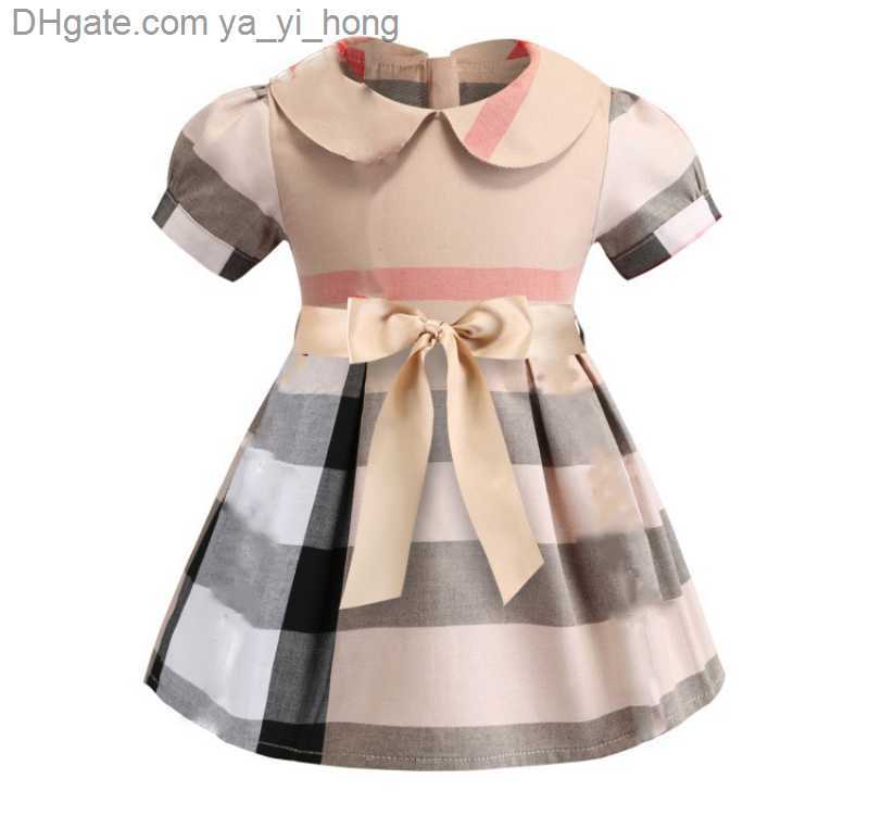 

New 2021 Summer Children Girls Designer Dresses Kids Boutique Luxury Brand Designer Wholesale Clothes Plaid Princess Dress Girl yayihong, Khaki