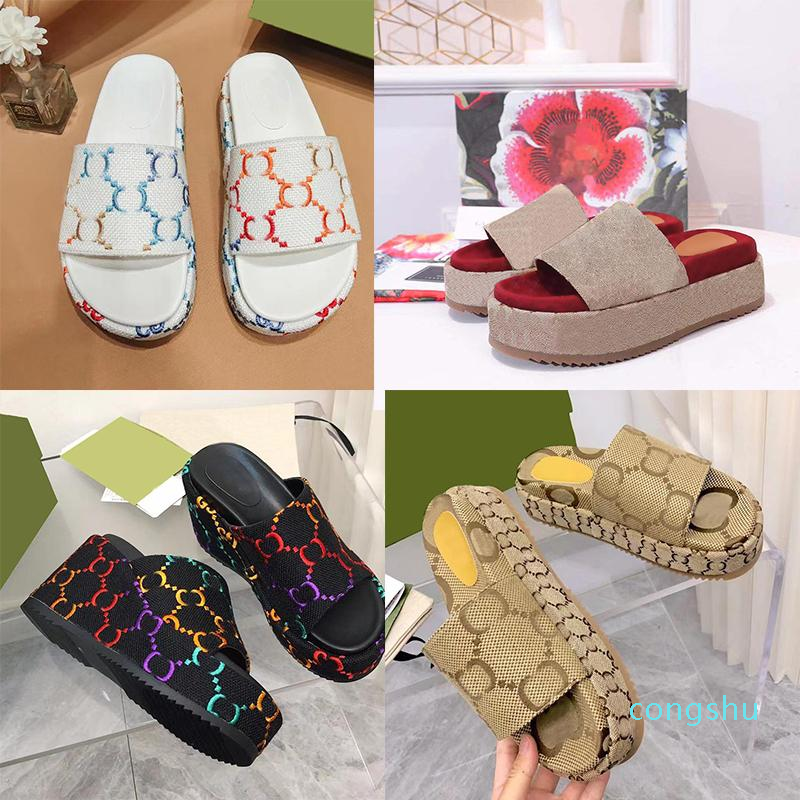 

Designer Slippers Platform Slippers Women Wedge Sandals Embroidered Sandal Thick Bottom Rubber Slides Flat Flip Flops, 20