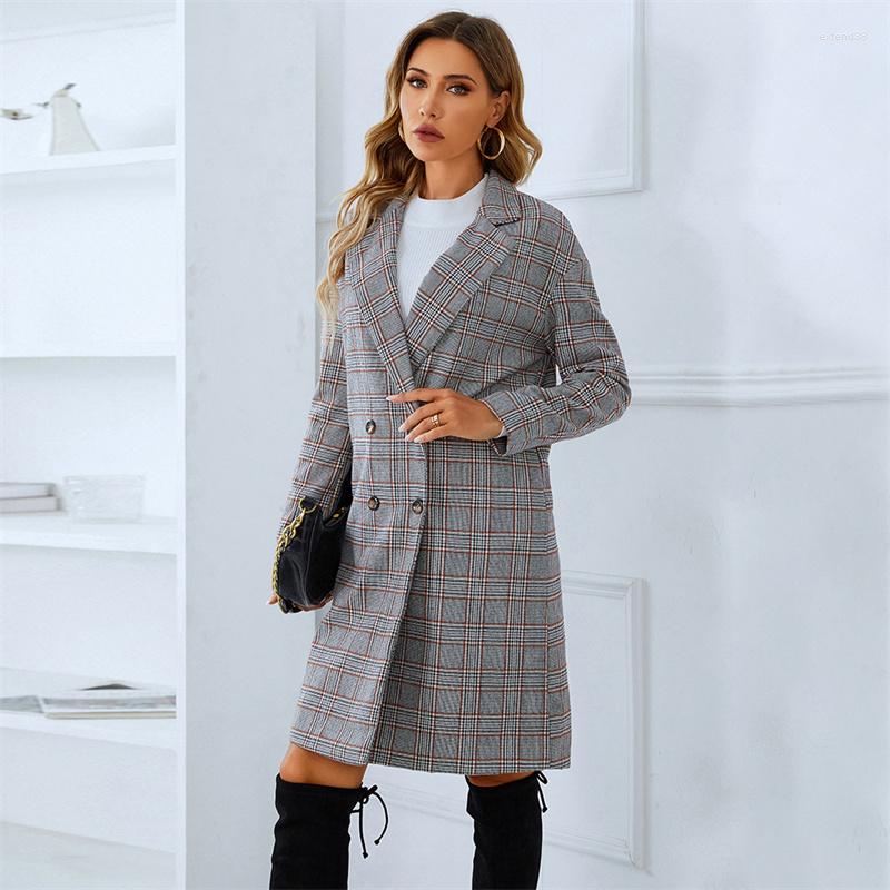 

Women's Trench Coats Plaid Windbreaker Coat Women 2022 Spring Autumn Double-breasted Long Overcoat Elegant Lady Outerwear Casual Tops, Picture color